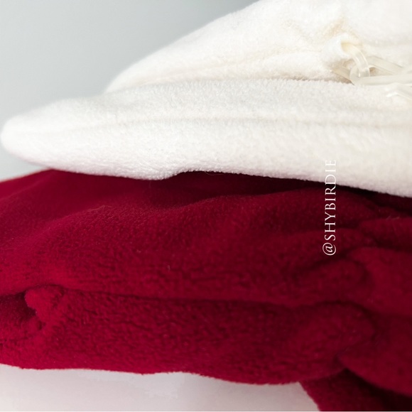 JACOB 2 Pairs Polar Fleece Lined Mittens, Red and Off-White - Picture 6 of 12